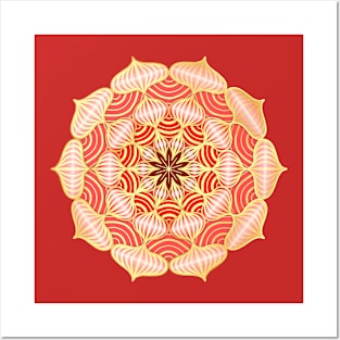 Mandala Shiney Ornaments Red Gold Posters and Art